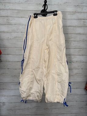 Cream Track Jogger Pants with Blue Trim